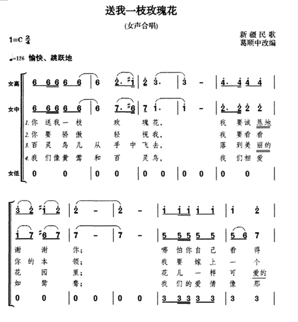 分析合唱曲《送我一支玫瑰花》(片段).